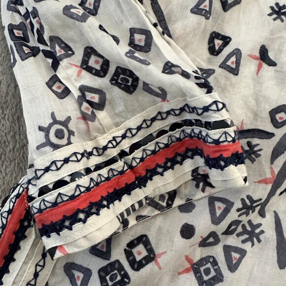 Tory Burch Tunic Blouse Women's size 8 100% Cotton Sequins Eye Top Shirt - Picture 3 of 7